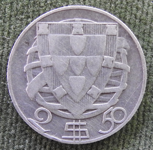 Portugal 1951 2 1/2 Escudos Silver Ship Coin