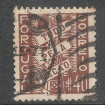 Portugal 1935 40 Correio Brown All for the Nation Inscription TUDO PELA NAÇÃO Stamp - Perfin: 11.0