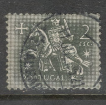 Portugal 1953 2 Escudos Dark Grey Knight Chevalier Stamp - Perfin: 12.5