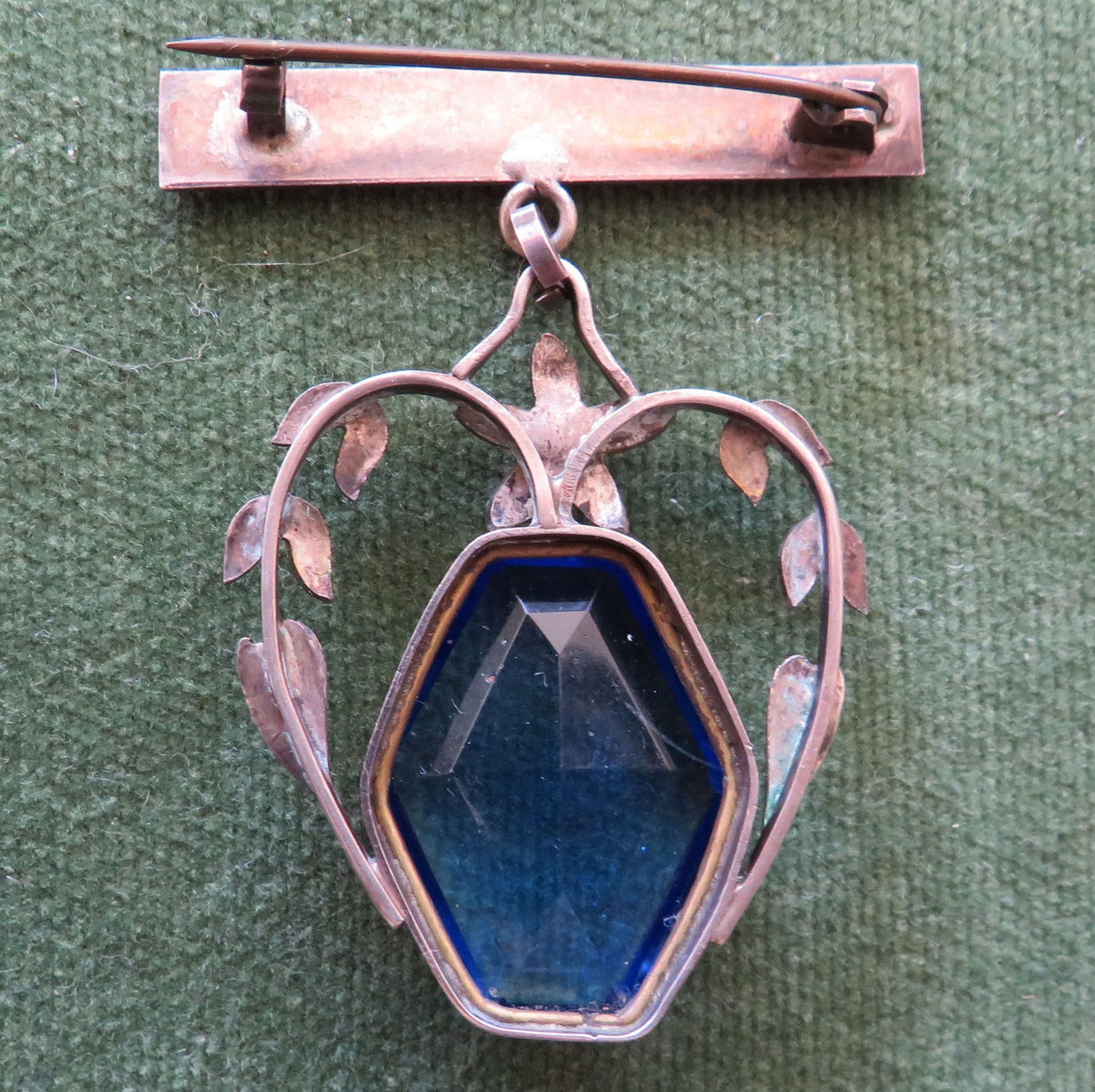 Rhoda Wager Attributed Arts & Crafts Silver Brooch with gum leaf design and blue paste insert