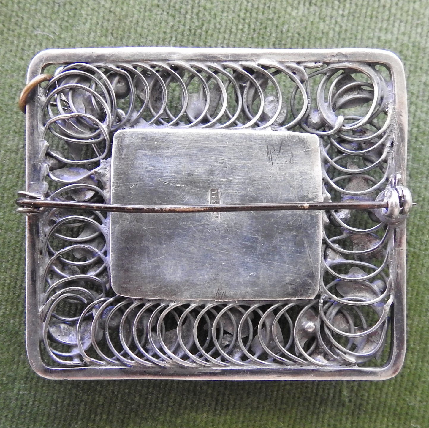 Rhoda Wager Attributed Arts & Crafts Silver Queensland Natural Chrysoprase Brooch With Gum Leaf Design