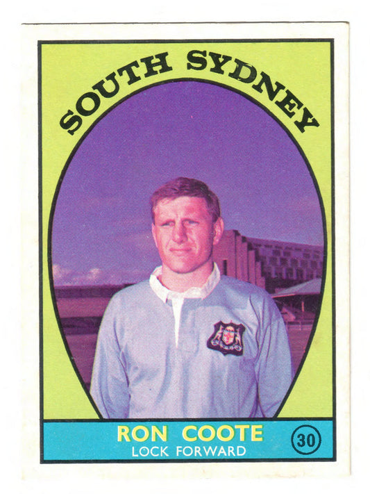Scanlens 1968 A Grade NRL Football Card #30 - Ron Coote - South Sydney