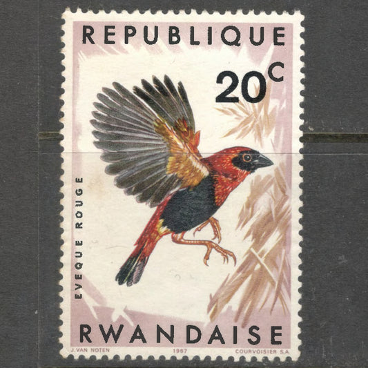 Rwanda 1967 20 Centimes Multicoloured Birds Euplectes Orix Nigrifrons Stamp - Perfin: 11.75