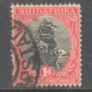 South Africa 1951 1d Reddish Black Definitive Issue - "SOUTH AFRICA" or "SUIDAFRIKA" Stamp - Perf: 15-14