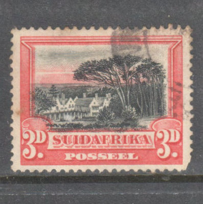 South Africa 1927 3d Red Black Local Motives Stamp - Perf: 14-13.5