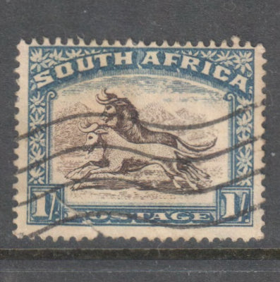 South Africa 1927 1/- 1s Ultramarine Ochre Local Motives Stamp - Perf: 14-13.5
