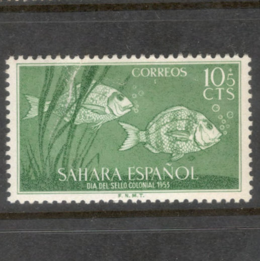 Sahara Spanish 1953 10+5 Centimos Green Stamp Day Stamp - Perfin: 13.0x12.5
