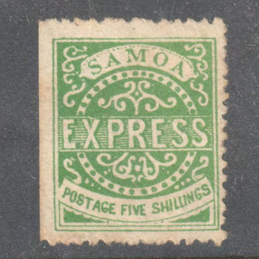 Samoa 1877 5/- Five Shilling Green Express Stamp - Perf: 11.75-12.5