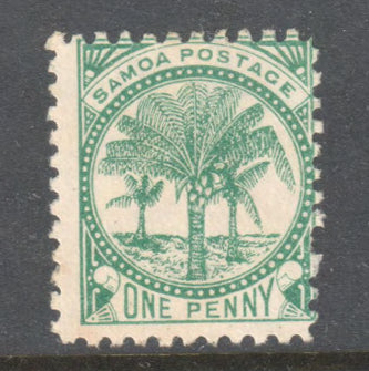 Samoa 1886 1d One Penny Green Palm Trees Stamp - Perf: 11