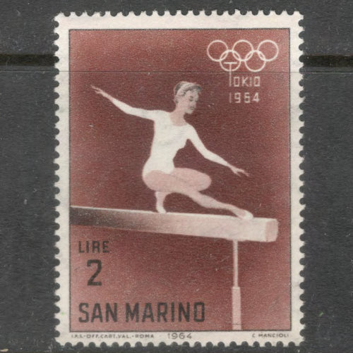 San Marino 1964 2 Lire Multicoloured Olympic Games Tokyo Japan Stamp - Perfin: 14.0