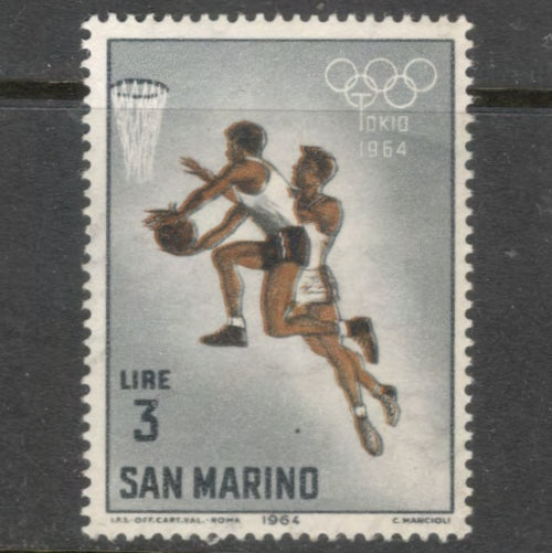 San Marino 1964 3 Lire Multicoloured Olympic Games Tokyo Japan Stamp - Perfin: 14.0