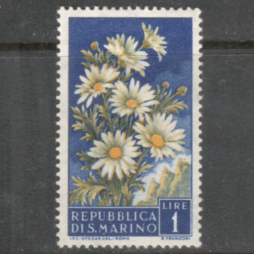 San Marino 1957 1 Lire Multicoloured Flowers Chrysanthemum Maximum Stamp - Perfin: 14.0