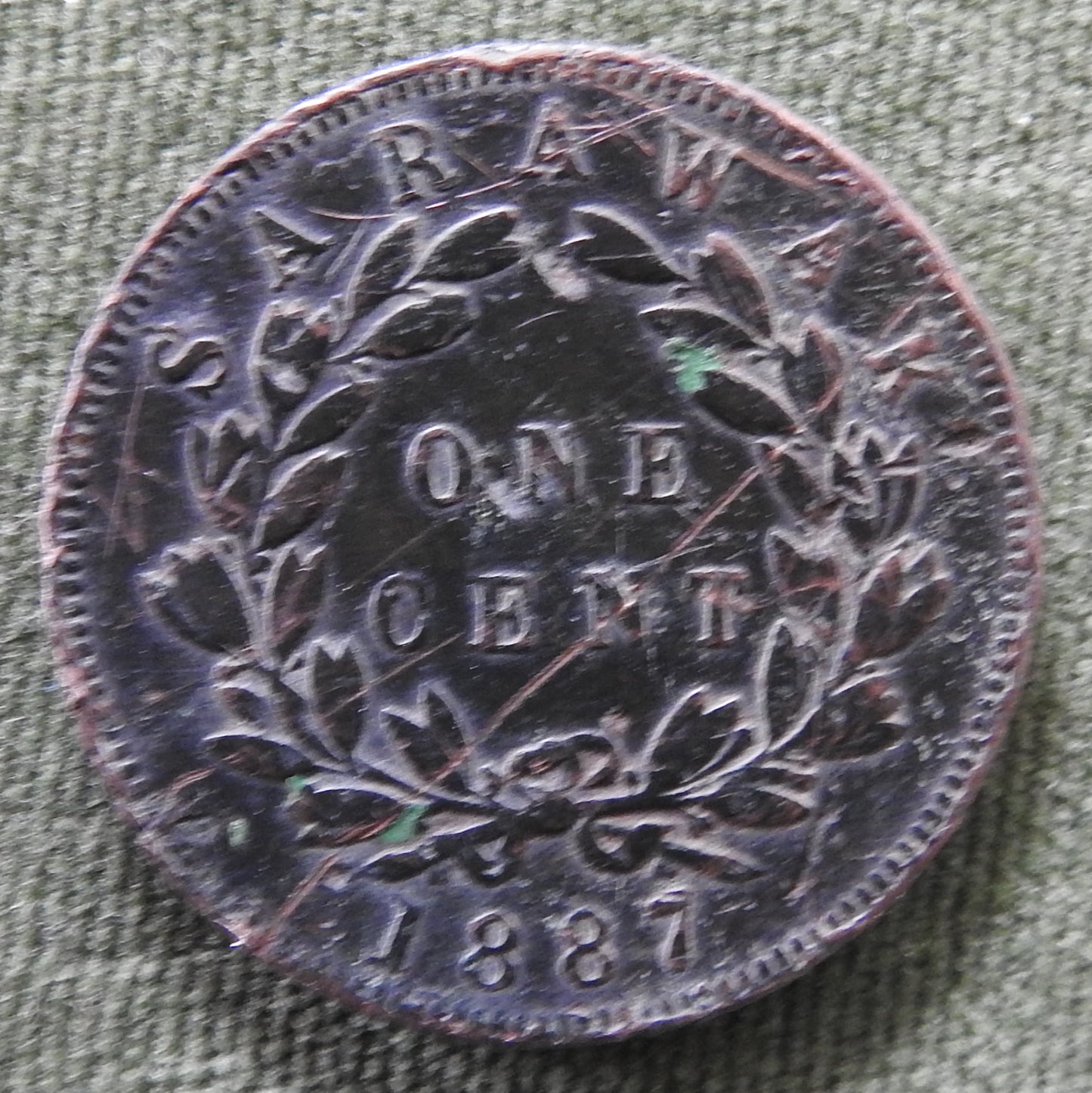 Sarawak 1887 One Cent C B Brooke Rajah Coin