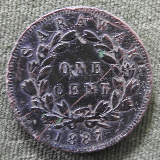 Sarawak 1887 One Cent C B Brooke Rajah Coin