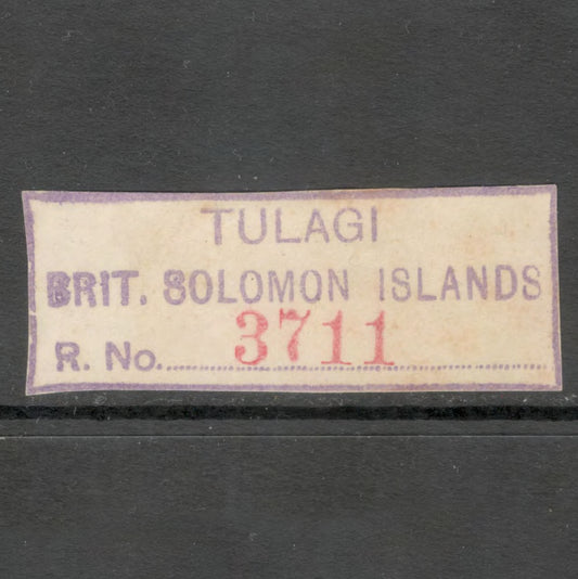 British Solomon Islands Registered Mail Label Tulagi - No. 3711