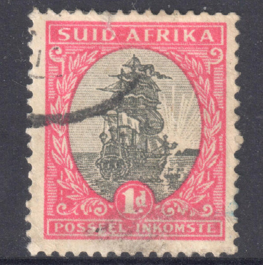 South Africa 1933 1 Penny Purple Red / Dark Grey Local Motifs Stamp - Perfin:13.5x14