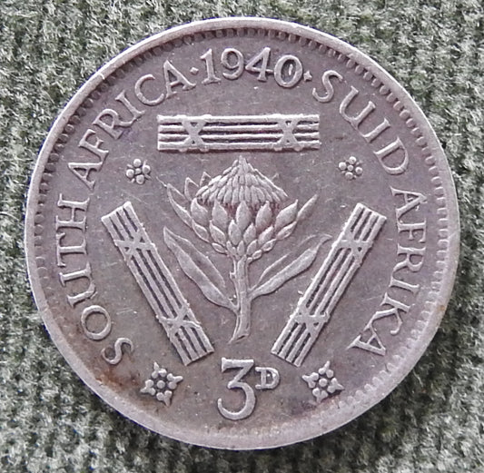 South Africa 1940 3d 3 Pence KGVI Silver Coin - Grades as Fine