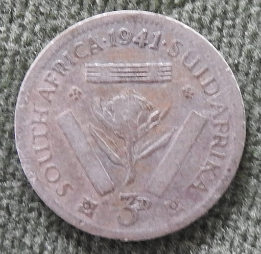 South Africa 1941 3d Three Pence Coin King George VI