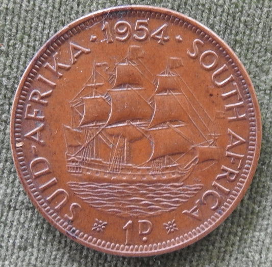 South Africa 1954 1 Penny Coin Queen Elizabeth II