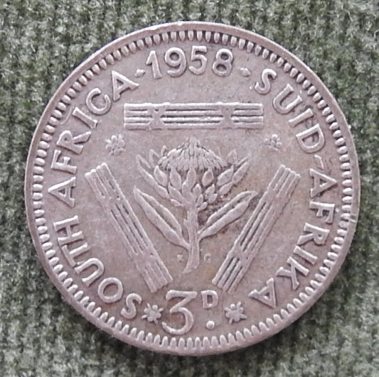 South Africa 1958 3d Three Pence Coin Queen Elizabeth II