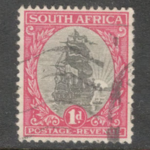 South Africa 1926 - 1927 1d Purple Red / Black Definitive Issue SOUTH AFRICA Stamp - Perf: 14.75x14.0