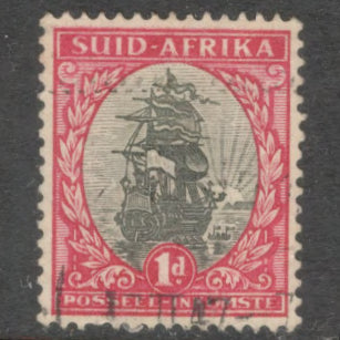South Africa 1926 - 1927 1d Purple Red / Black Definitive Issue SUID-AFRIKA Stamp - Perf: 14.75x14.0