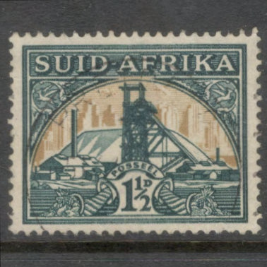 South Africa 1933 1 1/2d Dark Green / Golden Local Motives Country name in Africans SUID-AFRICA Stamp - Perf: 14.0