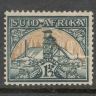 South Africa 1941 1 1/2d Multicoloured Local Motives Gold Mine Country name in Africans SUID-AFRIKA Stamp - Perf: 14.0