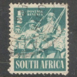 South Africa 1941 1/2d Blueish Green War Effort Country name in English SOUTH AFRICA Stamp - Perf: 15.0x14.0
