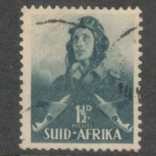 South Africa 1941 1 1/2d Greenish Blue War Effort Country name in Africans SUID_AFRIKA Stamp - Perf: 15.0x14.0