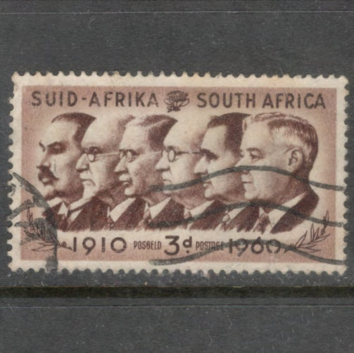 South Africa 1960 3d Brown Prime Ministers Botha Smuts Hertzog Malan Strijdom and Verwoerd Stamp - Perfin: 14.5x14.0