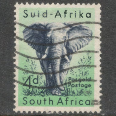 South Africa 1954 4d Light Green / Bluish Black Local Animals Elephant Loxodonta Africana Stamp - Perfin: 14.0