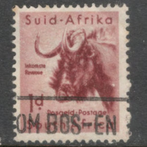 South Africa 1954 1d Brownish Red Local Animals Antidorcas Marsupialis Stamp - Perfin: 14.5x14.0