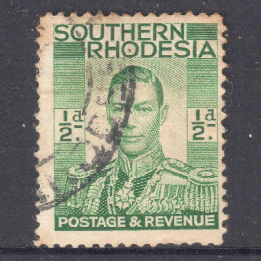 Southern Rhodesia 1937 1/2 Penny Green King George VI Stamp - Perfin:14