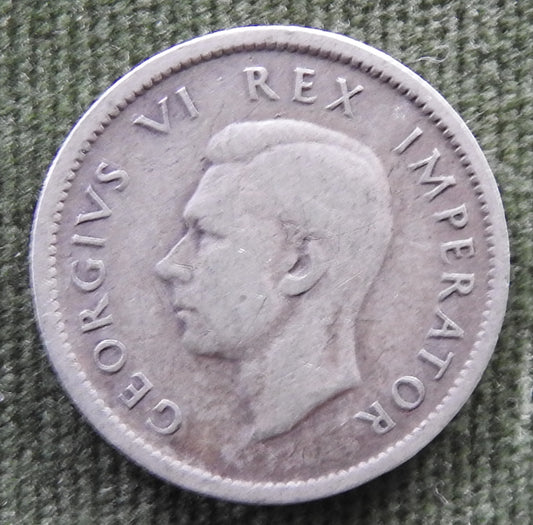 South Africa 1945 Sixpence 6 Pence Silver Protea Coin