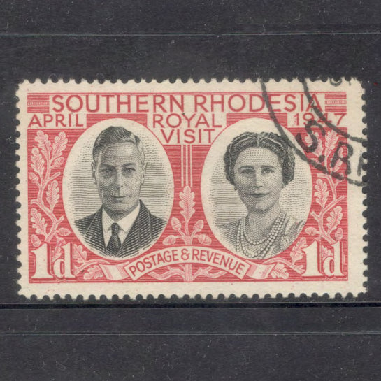 Southern Rhodesia 1947 1d King George VI & Queen Mother Royal Visit Scarlet/Black Stamp