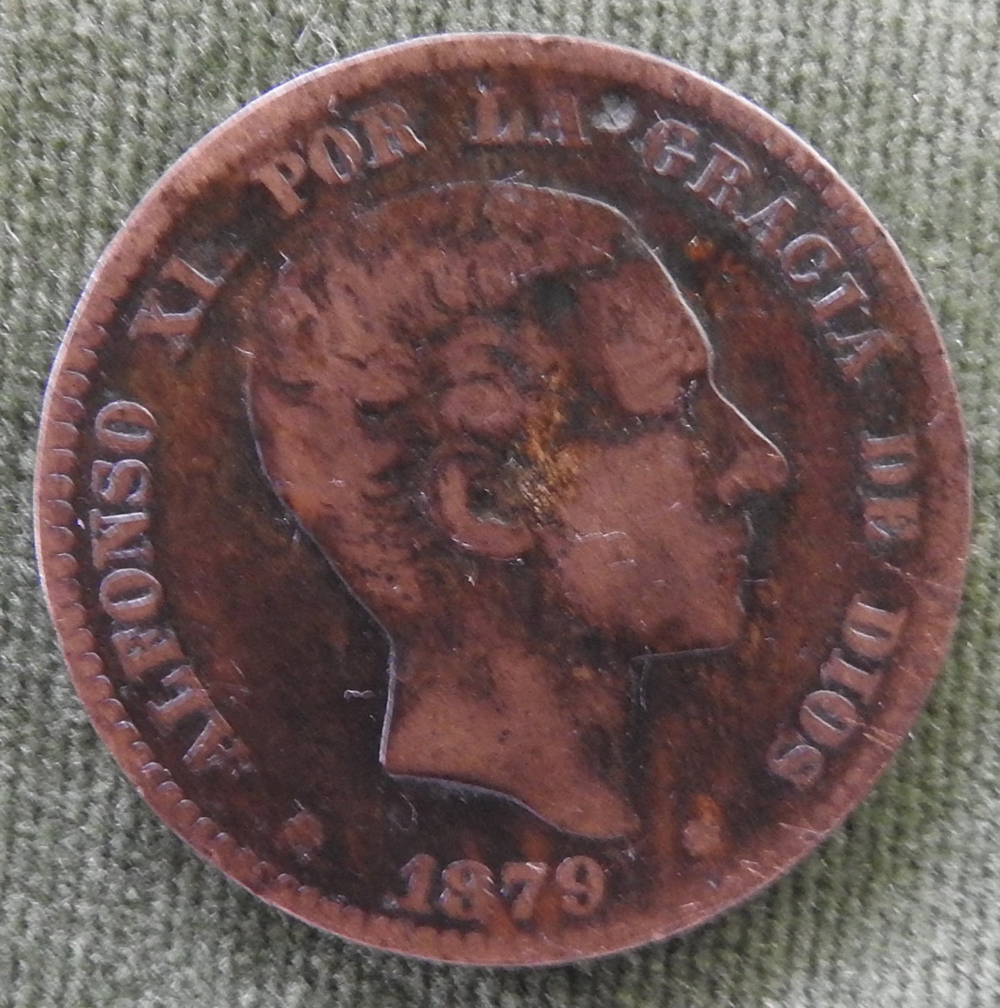 Spanish 1879 10 Centimos Coin Alfonso XII