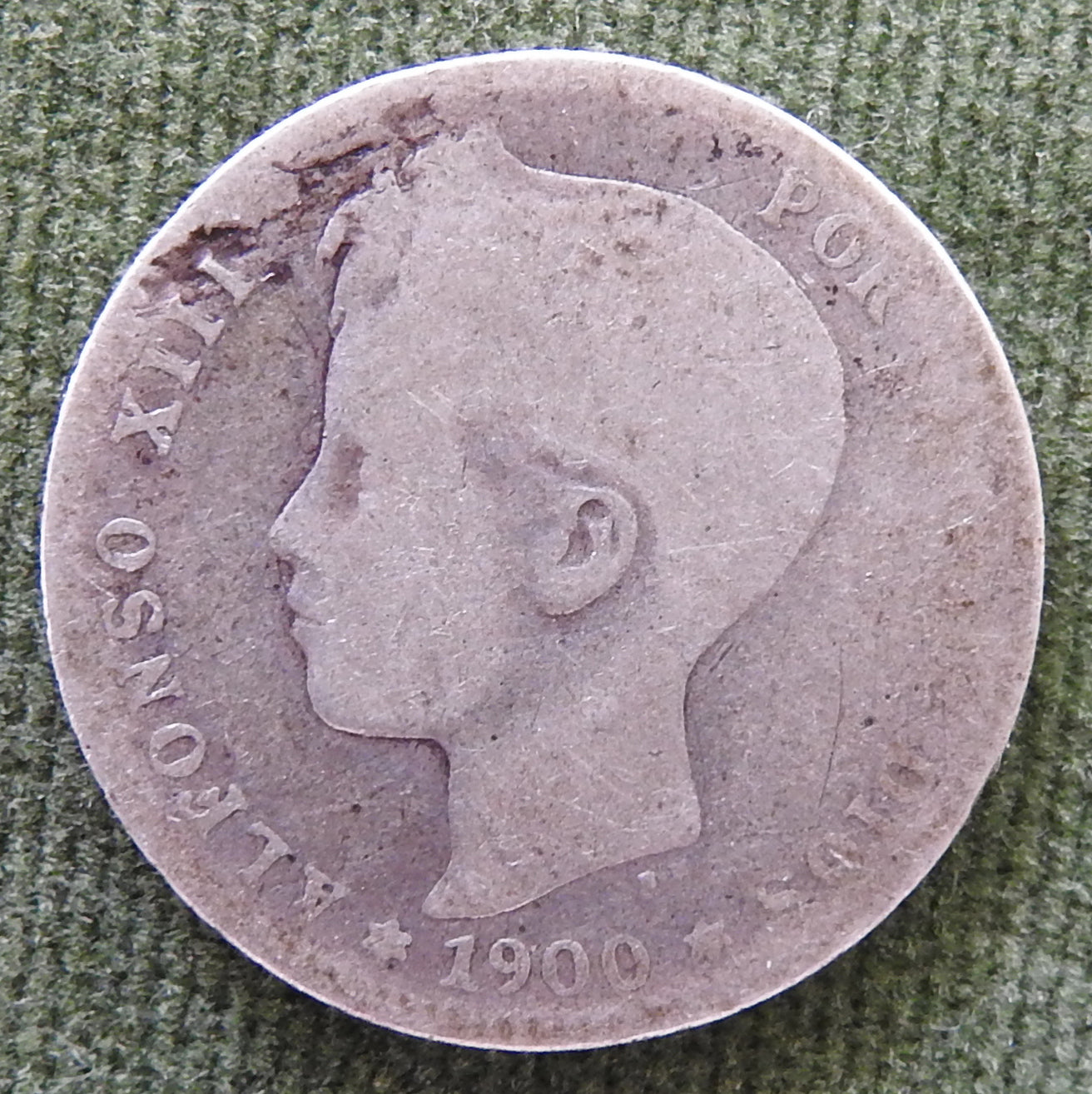 Spanish 1900 1 Peseta Silver Coin - Alfonso XIII