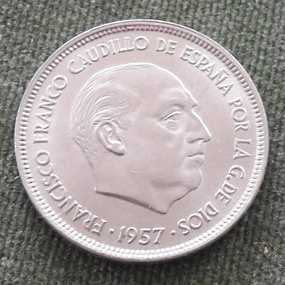 Spanish 1957 25 Pesetas Coin Francisco Franco