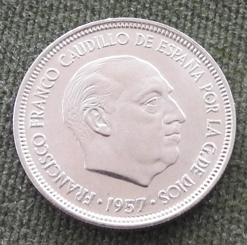 Spanish 1957 5 Pesetas Coin Francisco Franco