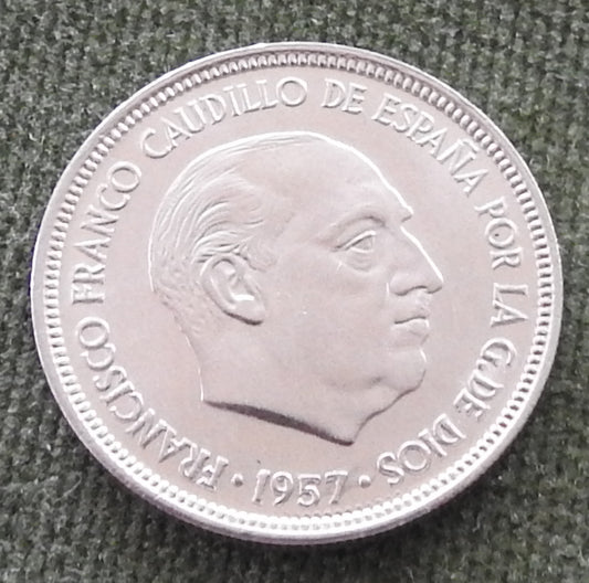 Spanish 1957 5 Pesetas Coin Francisco Franco