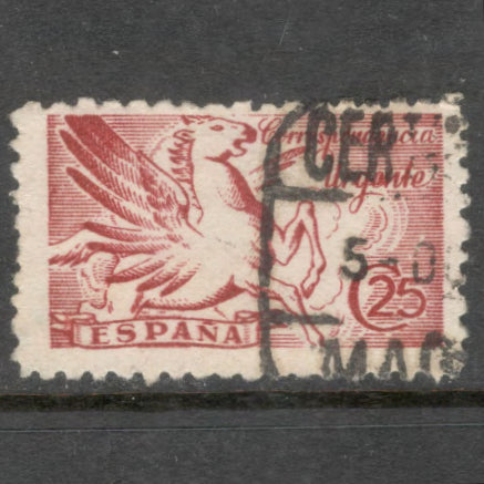 Spain 1939 25 Centimos Carmine Rose Express Stamps Pegasus Stamp - Perfin: 10.0