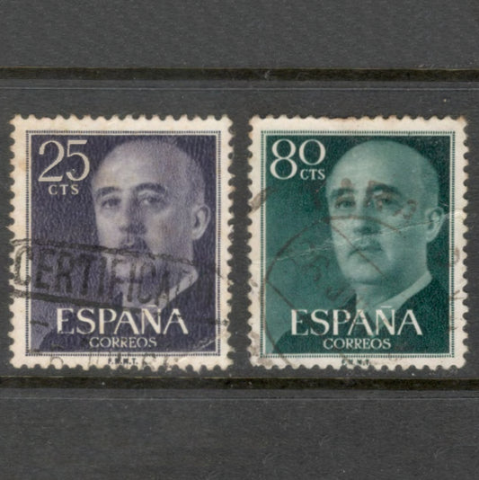 Spain 1955 Definitive Issue General Franco Stamp Group of 2 - Perfin: 12.75x13.25