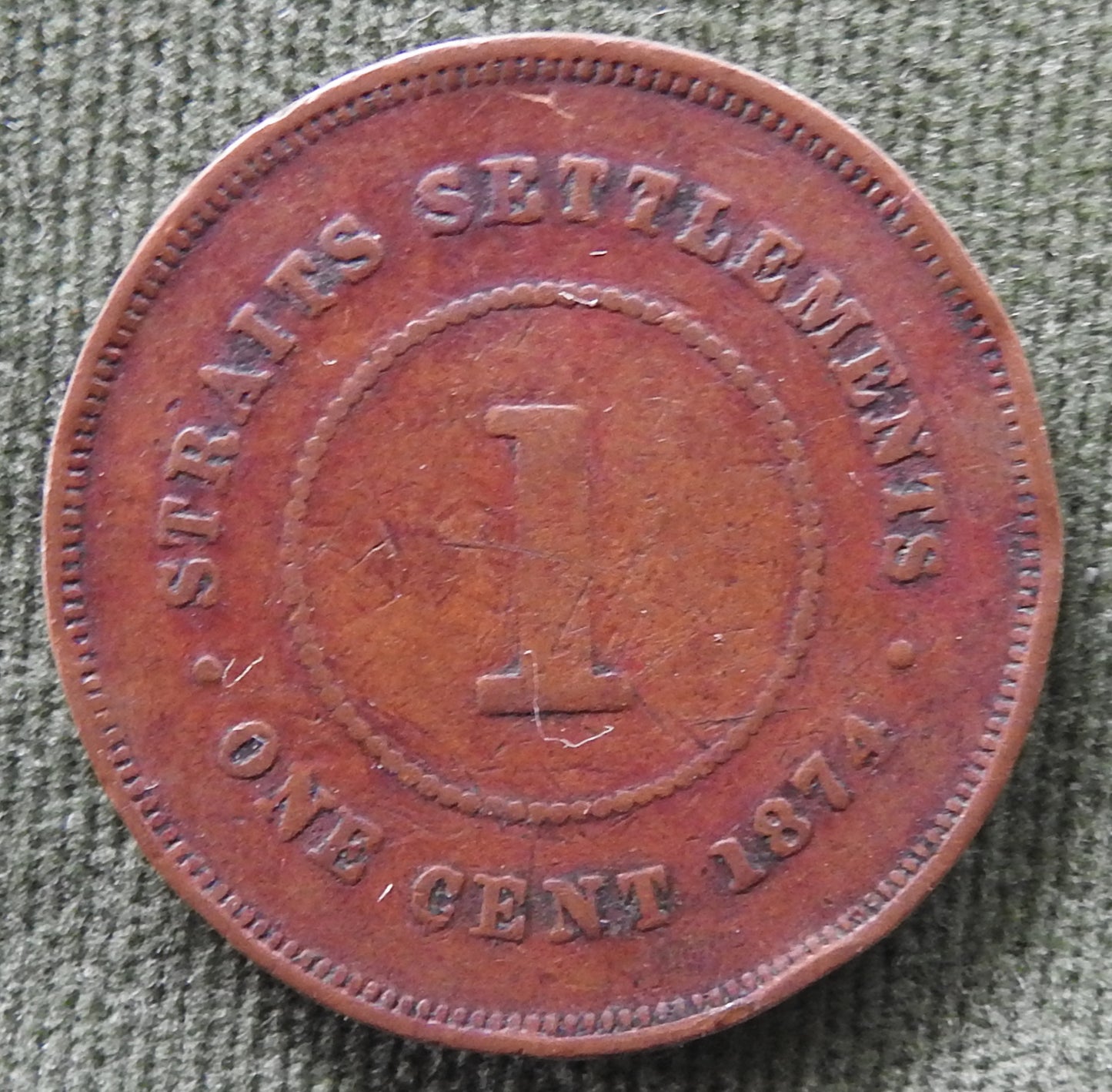 Straits Settlements 1874 One Cent Queen Victoria Coin