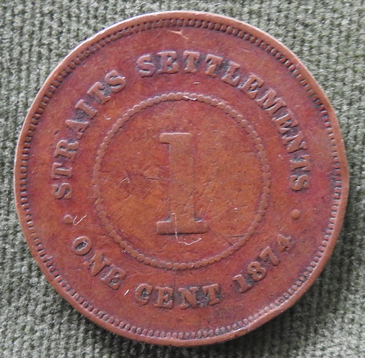 Straits Settlements 1874 One Cent Queen Victoria Coin