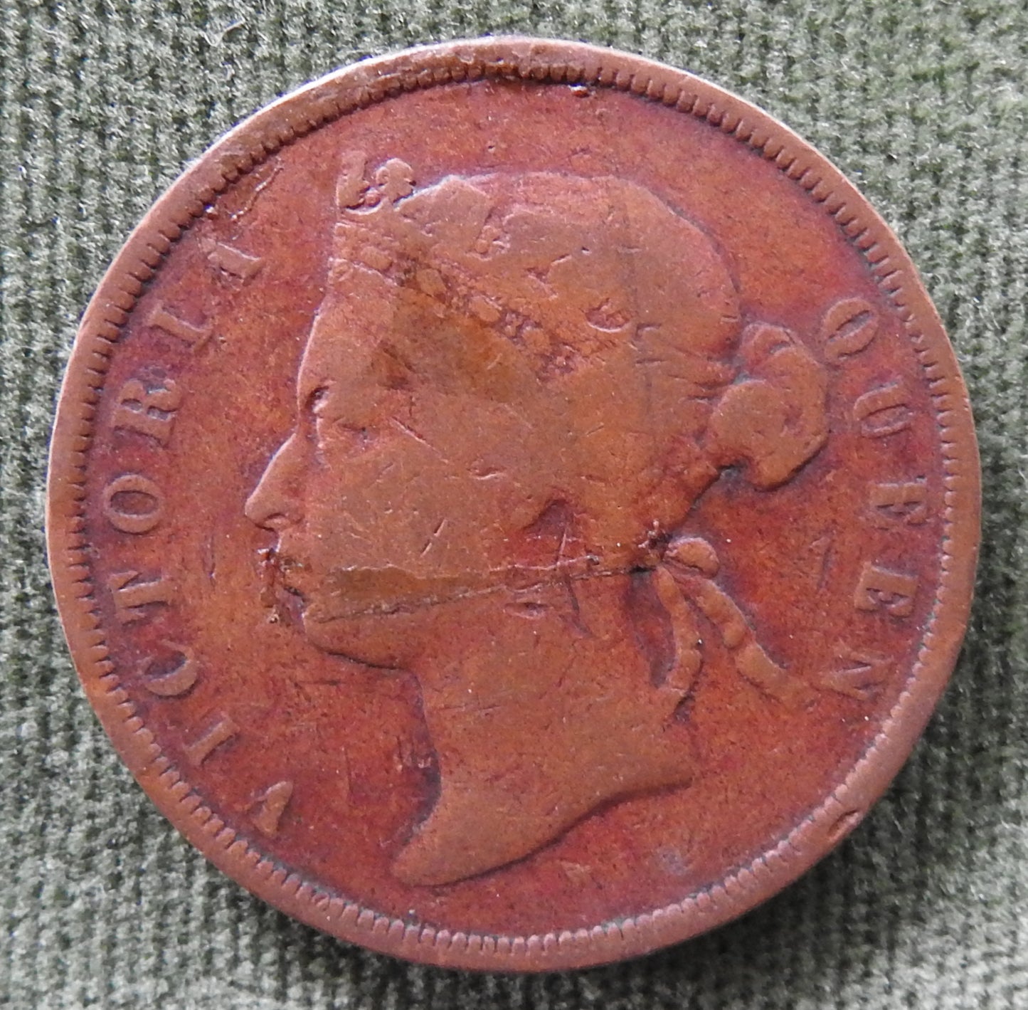 Straits Settlements 1874 One Cent Queen Victoria Coin