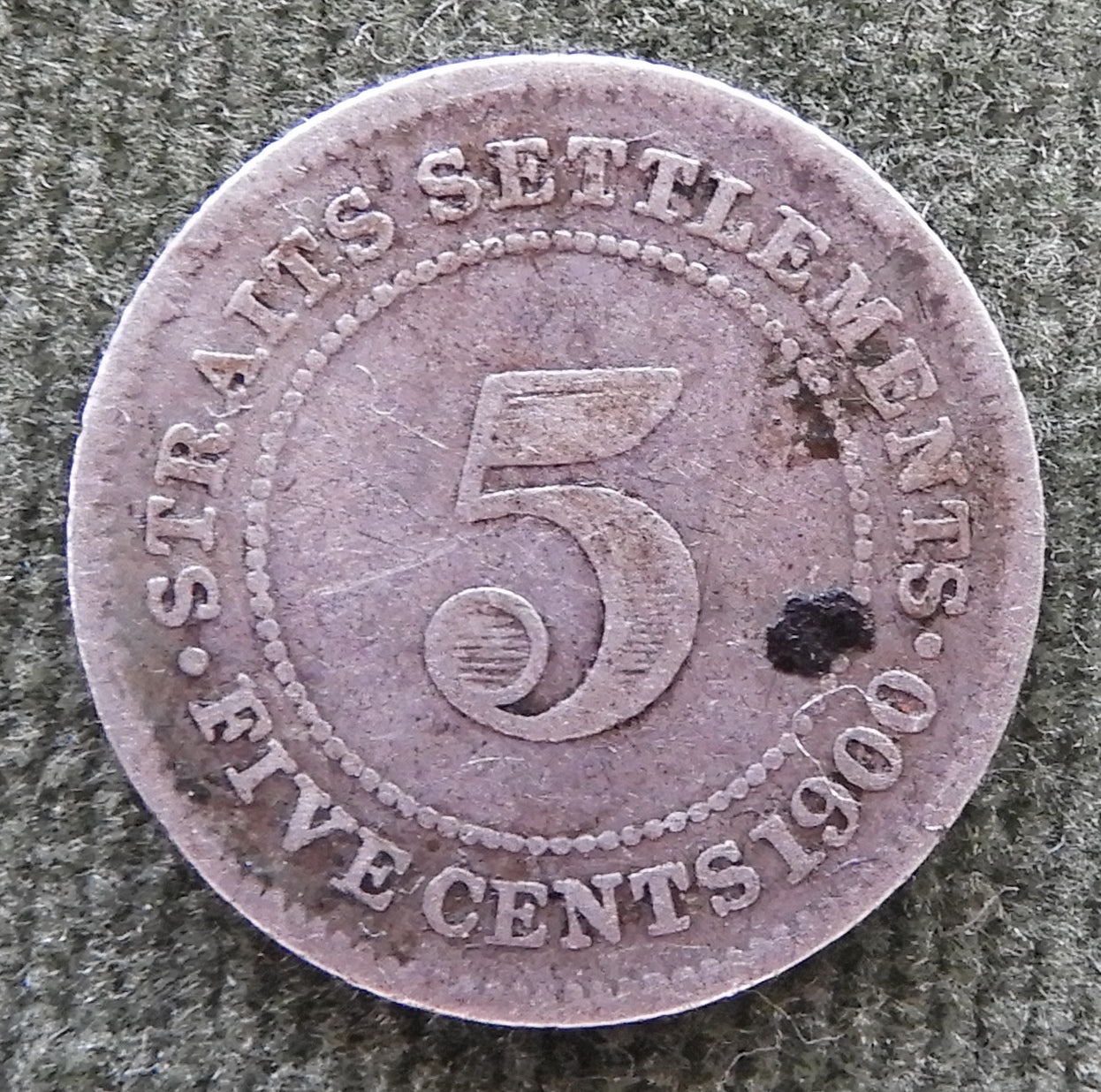Straits Settlements 1900 5 Cent Queen Victoria Silver Coin