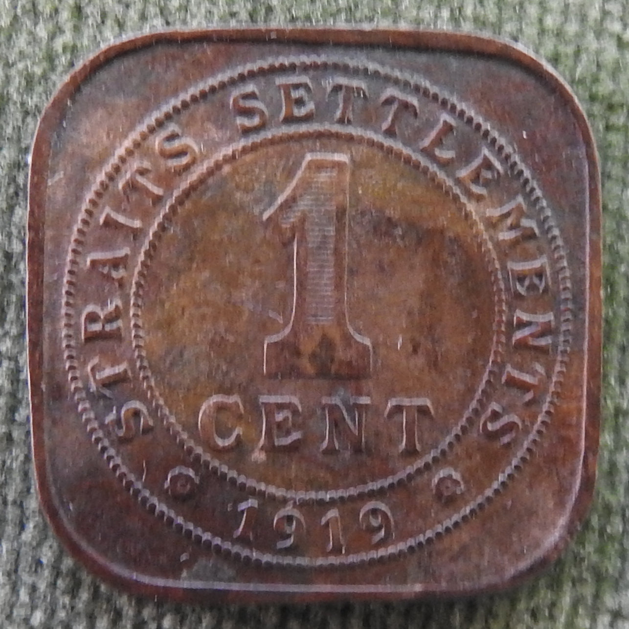 Straits Settlements 1919 One Cent King George V Coin