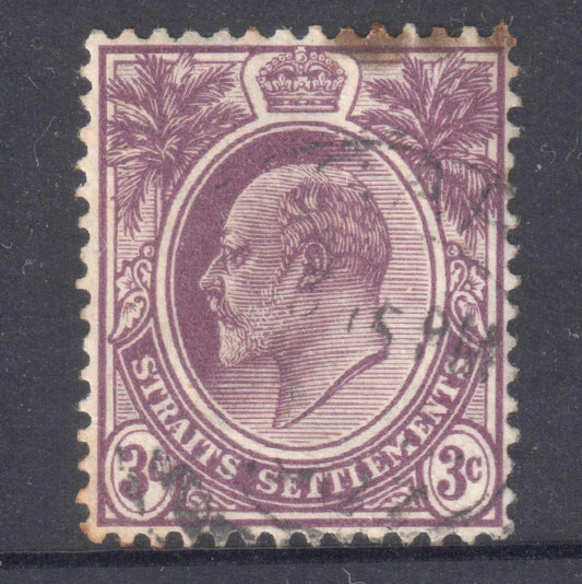 Straits Settlements 1903 -1904 3 Cent Purple King Edward VII Stamp - Perfin:14