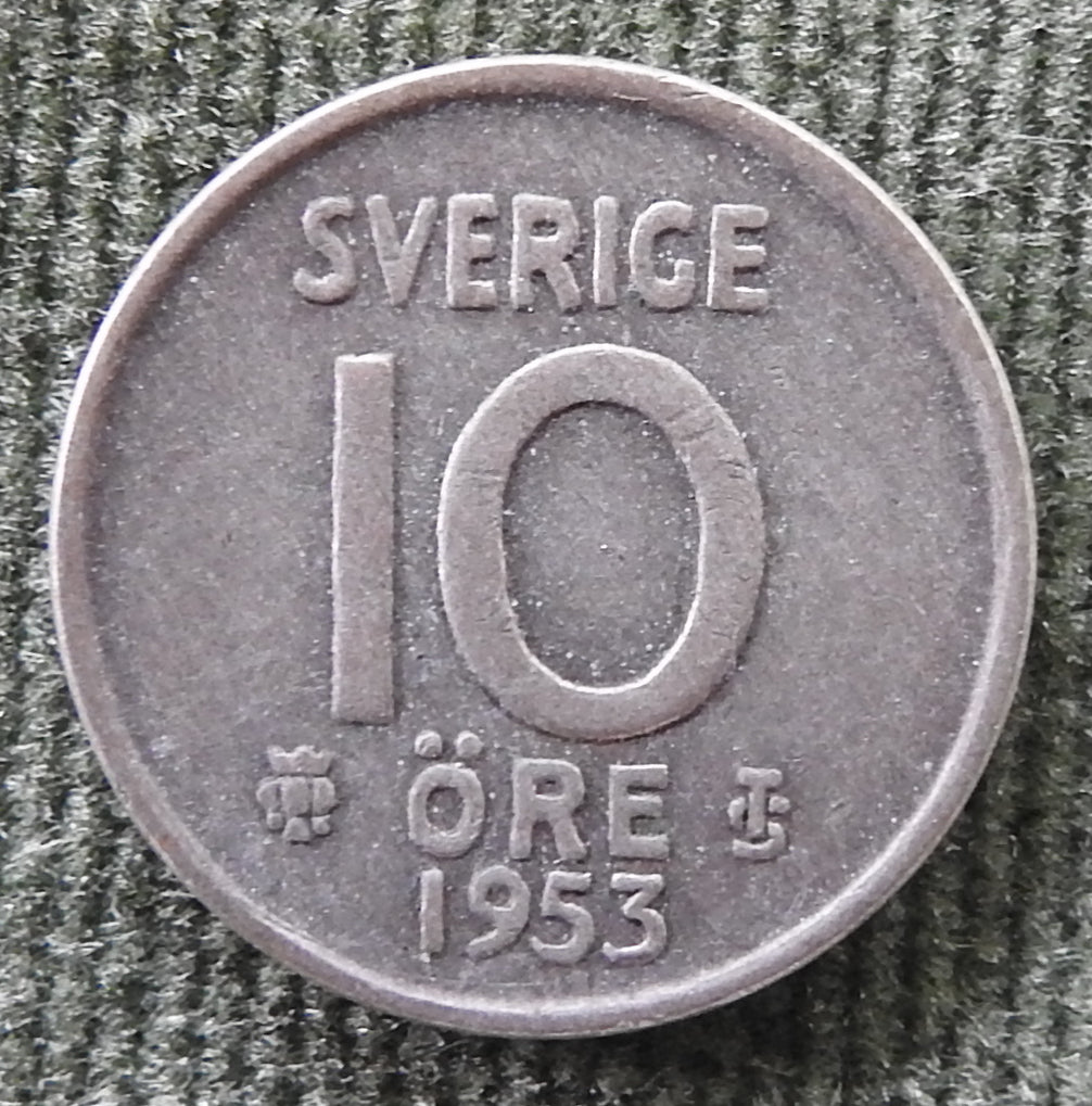 Sweden 1953 10 Ore Silver Coin